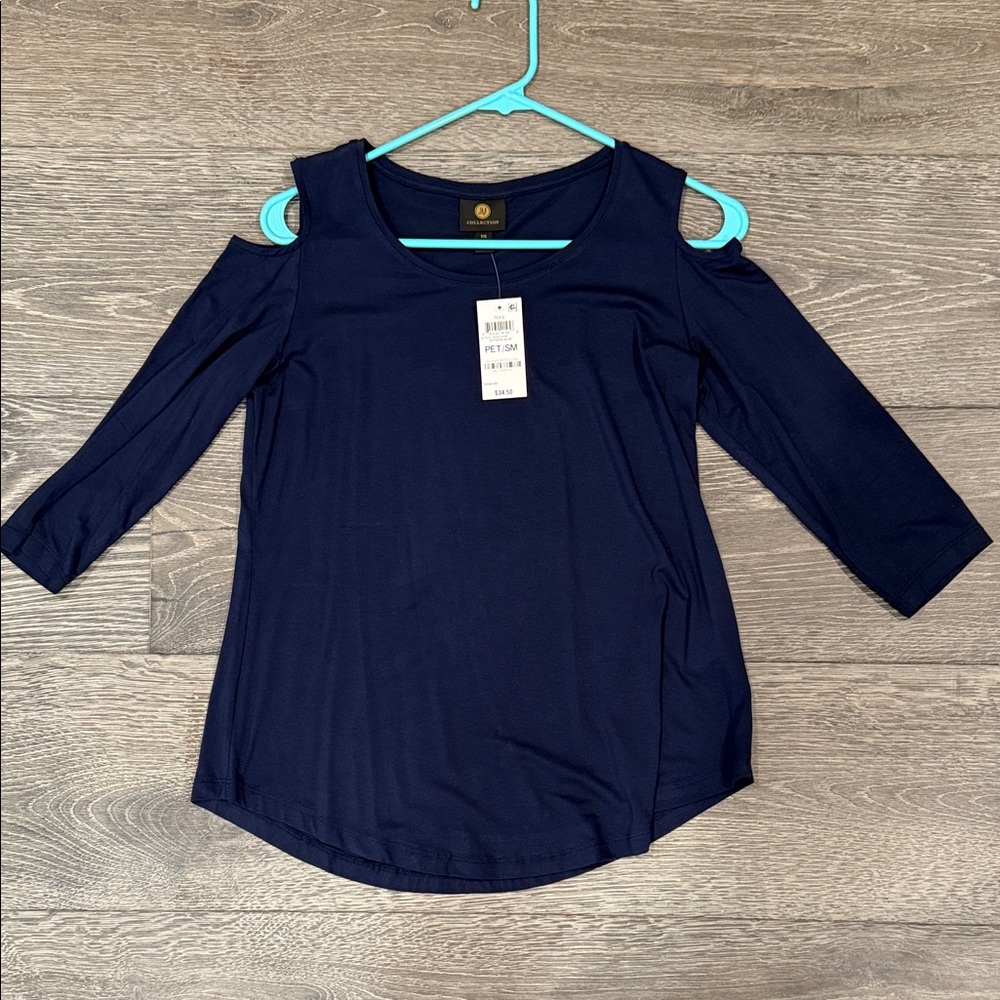 JM Collection Navy Cold Shoulder Blouse